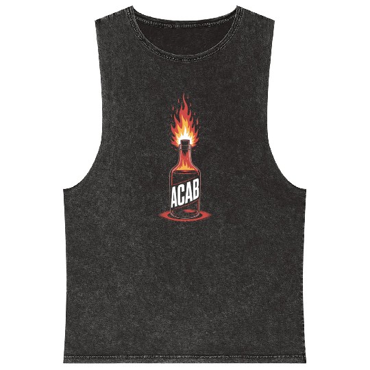 Fiery ACAB Bottle Illustration Mineral Wash Tank Tops