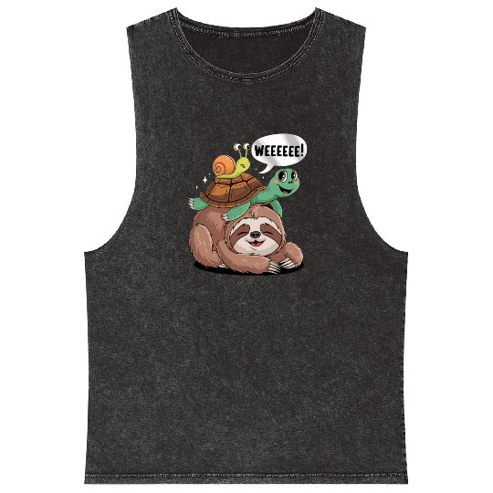 Weeeeee! Sloth Turtle Snail Fun Mineral Wash Tank Tops