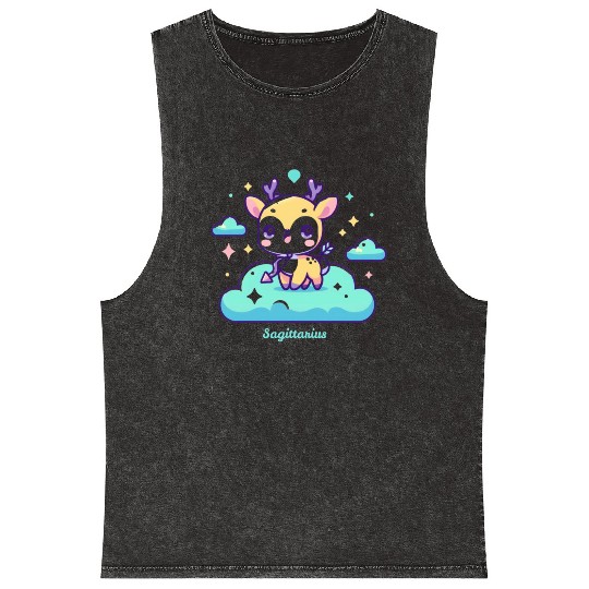 Whimsical Sagittarius Zodiac Deer Mineral Wash Tank Tops