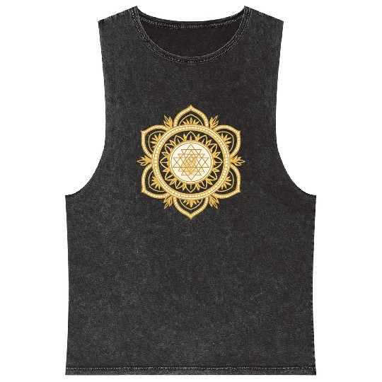 Golden Sacred Geometry Lotus Design Mineral Wash Tank Tops