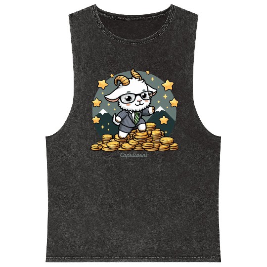 Capricorn Business Goat Illustration Mineral Wash Tank Tops