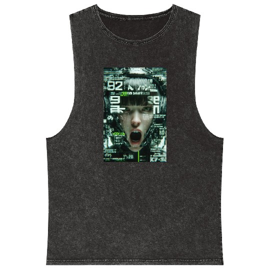 Cyberpunk Digital Scream Mineral Wash Tank Tops