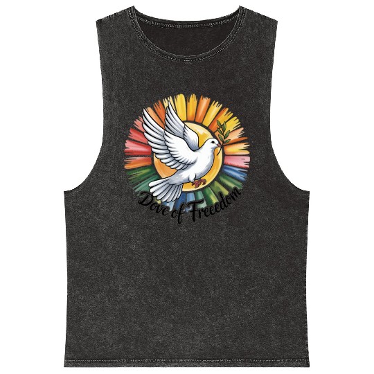 Peaceful Dove with Olive Branch Design Mineral Wash Tank Tops