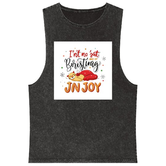Festive Cat Joy Christmas Design Mineral Wash Tank Tops