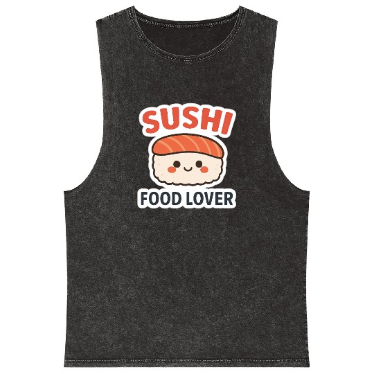 Kawaii Sushi Food Lover Sticker Mineral Wash Tank Tops