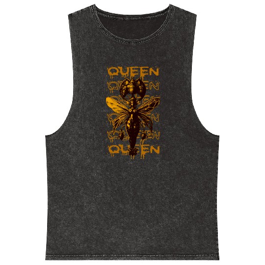 Queen Bee Warrior – Dark Fantasy Insect Art Mineral Wash Tank Tops