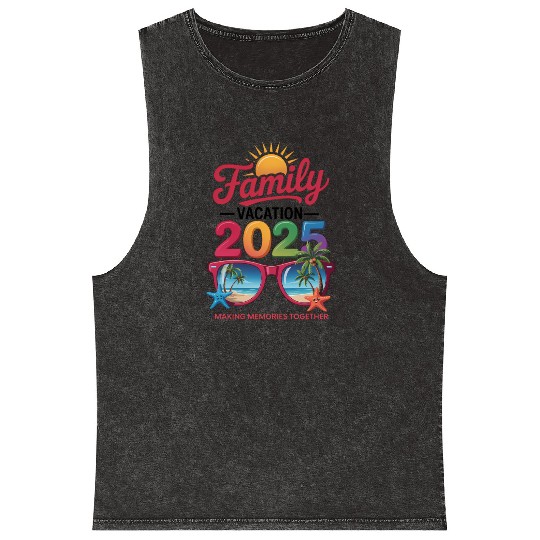 Family Vacation 2025 Sunflower Sunglasses Mineral Wash Tank Tops