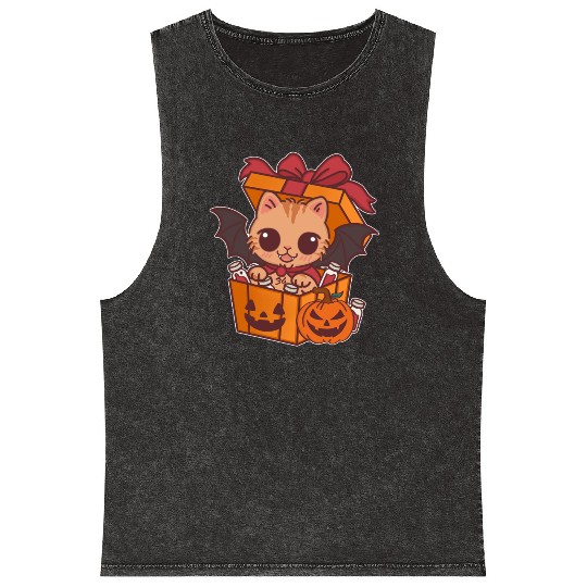 Halloween Cat with Potion Gift Box Mineral Wash Tank Tops