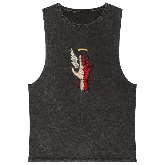 Divine Demonic Hand with Angel and Devil Mineral Wash Tank Tops