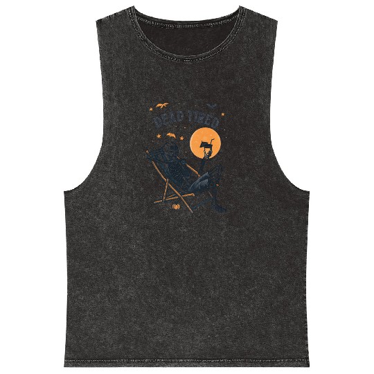 Skeleton Relaxing Under Full Moon Mineral Wash Tank Tops