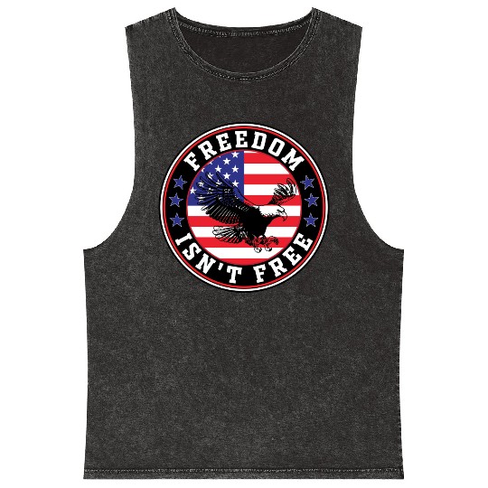 Freedom Isn’t Free Eagle US Flag Patriotic Apparel Mineral Wash Tank Tops