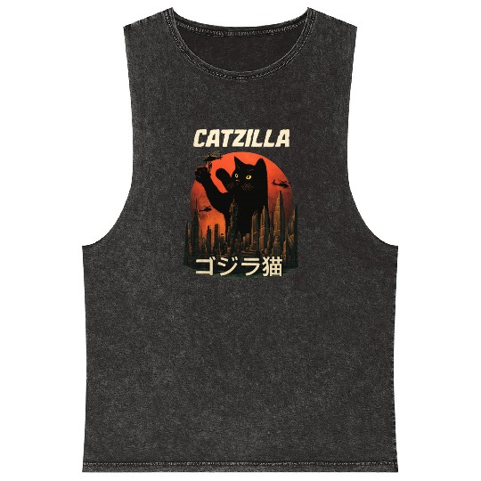 Vintage Catzilla: Funny Cat Monster Mineral Wash Tank Tops