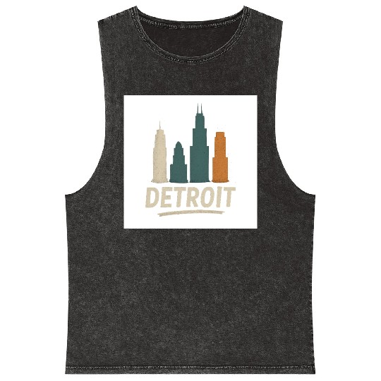 Detroit Skyline Street Vibes Mineral Wash Tank Tops