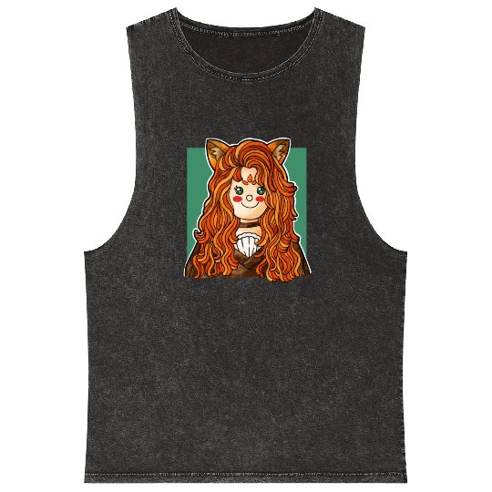 Whimsical Fox Girl – Kawaii Watercolor Mineral Wash Tank Tops