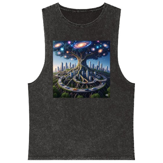 Celestial Urban Tree of the Cosmos Mineral Wash Tank Tops