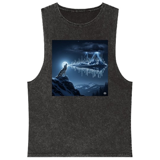 Mystic Mountain Wolf Sound Wave Mineral Wash Tank Tops