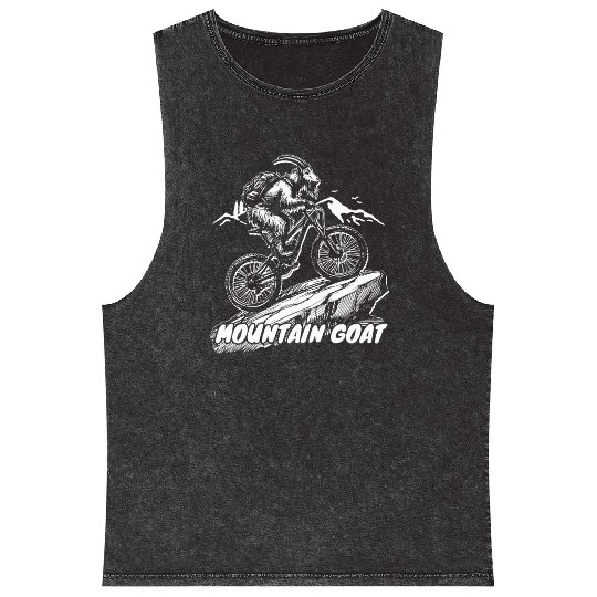 Mountain Goat on Bike Mineral Wash Tank Tops