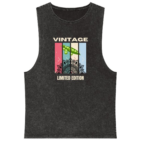 Vintage Lotus and Pea Art Design Mineral Wash Tank Tops