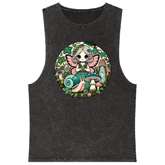 Enchanted Forest Fairy Illustration Mineral Wash Tank Tops