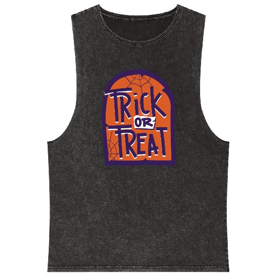 Trick or Treat Halloween Tombstone Mineral Wash Tank Tops
