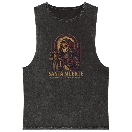 Santa Muerte – Mexican Folk Art Streetwear Mineral Wash Tank Tops