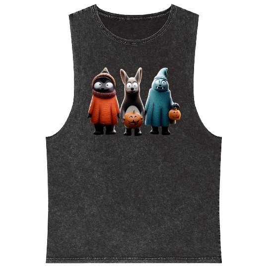Spooky Trick or Treat – Funny Halloween Animals Mineral Wash Tank Tops