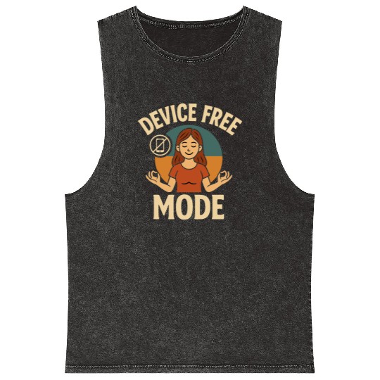 Device-Free Mode Peaceful Yoga Illustration Mineral Wash Tank Tops