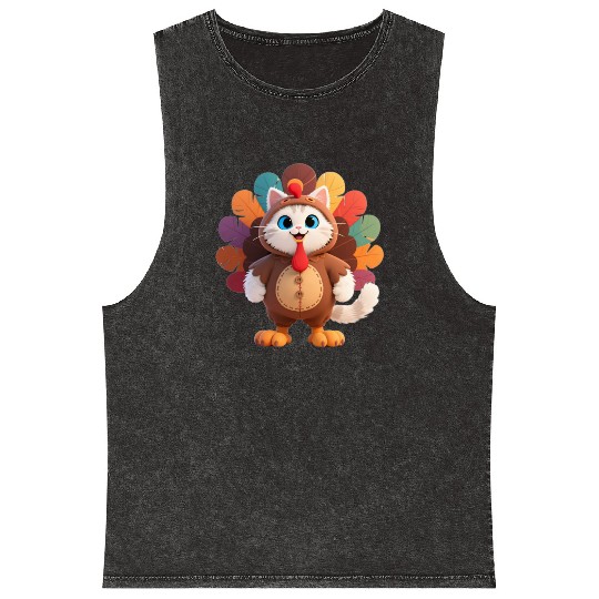 Cute Turkey Cartoon Costume "Aniverse Cats" Mineral Wash Tank Tops