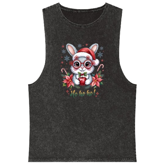 Festive Bunny with Christmas Decor Mineral Wash Tank Tops