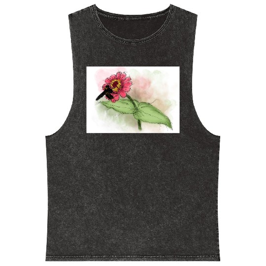 Wildflower and Bumblebee Illustration Mineral Wash Tank Tops