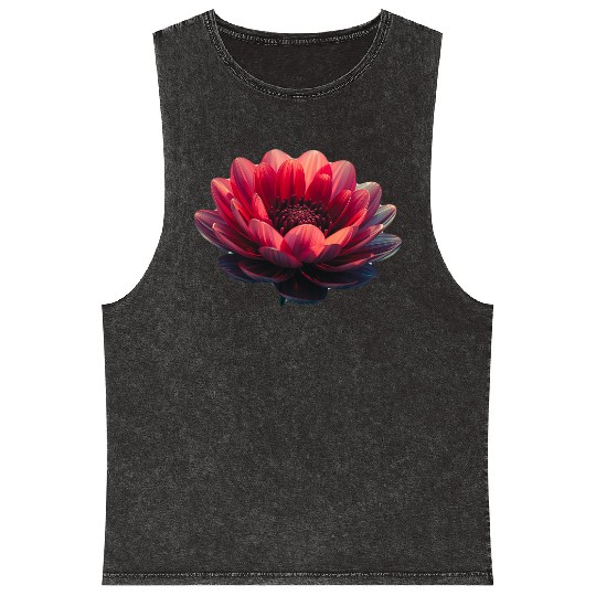 Vivid Red Lotus Blossom Design Mineral Wash Tank Tops