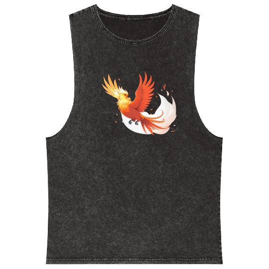 Fiery Mythical Phoenix Illustration Mineral Wash Tank Tops