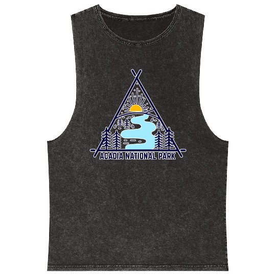 Acadia National Park Camping Scene Mineral Wash Tank Tops