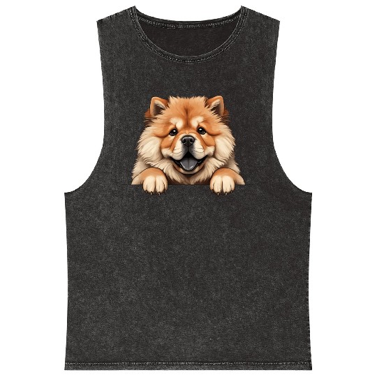 Playful Chow Chow Puppy Illustration Mineral Wash Tank Tops