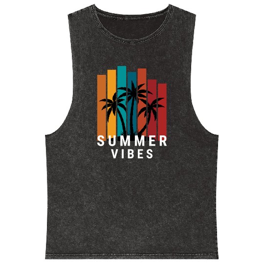 Tropical Sunset Summer Vibes Design Mineral Wash Tank Tops