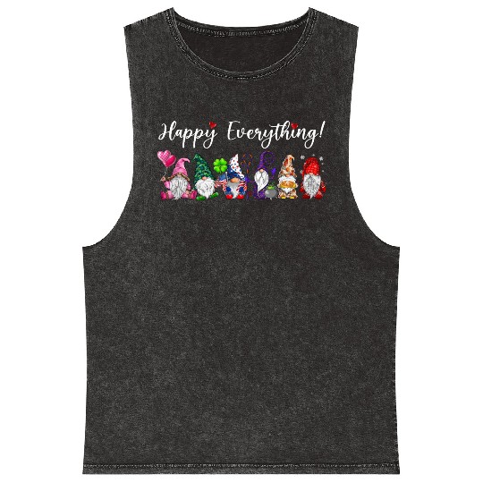Happy Everything Gnomes Every Seasons All Year Mineral Wash Tank Tops