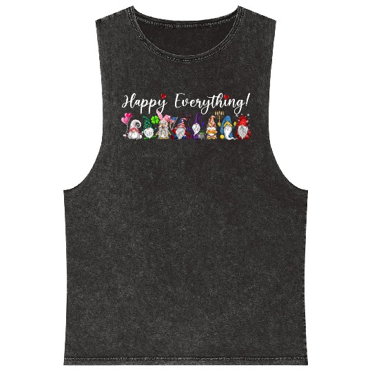 Happy Everything Gnomes Every Seasons All Year Mineral Wash Tank Tops