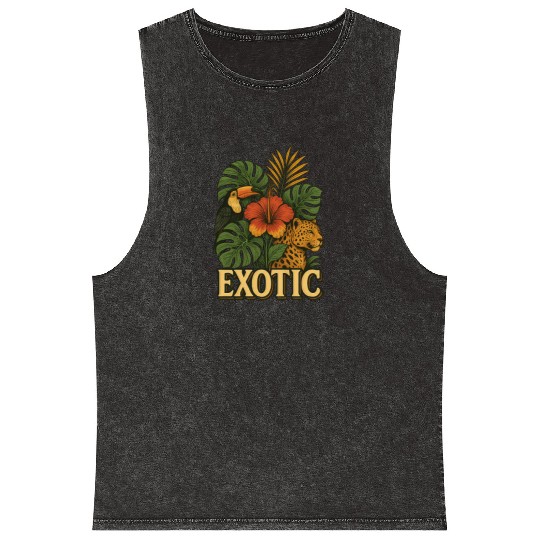 Vibrant Jungle Animal and Floral Print Mineral Wash Tank Tops