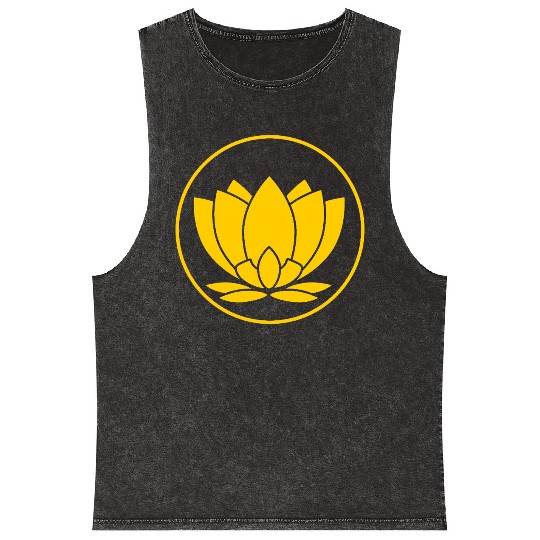 Minimalist Lotus Emblem Design Yellow Mineral Wash Tank Tops