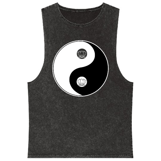 Yin-Yang Tao Lotus Symbol Design Mineral Wash Tank Tops