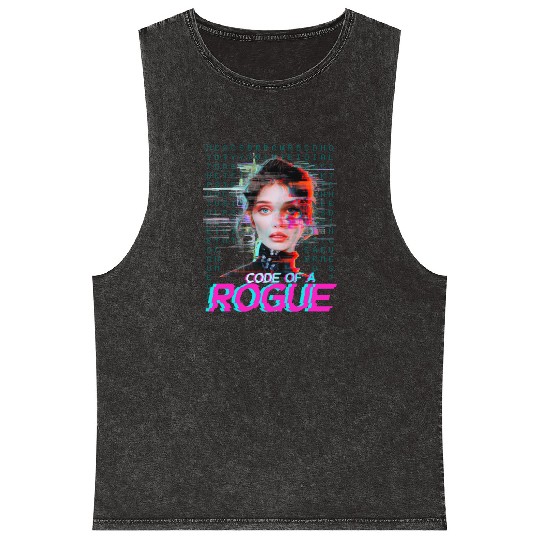 Futuristic Digital Rogue Illustration Mineral Wash Tank Tops