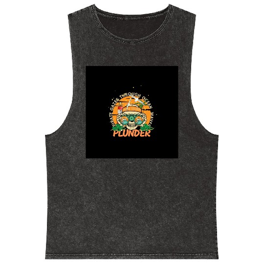 Pirate Skull with Binoculars – Ocean Waves Plunder Mineral Wash Tank Tops