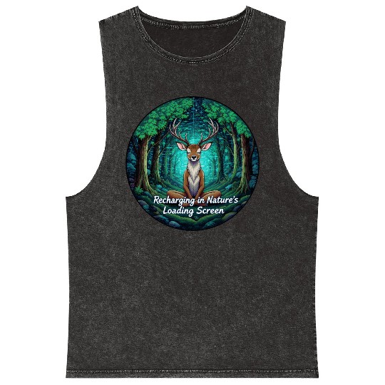 Enchanted Forest Deer Meditation Design Mineral Wash Tank Tops