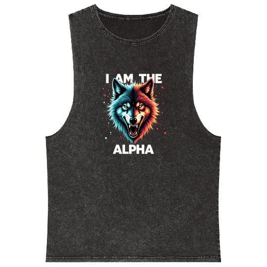 I Am The Alpha Wolf Mineral Wash Tank Tops