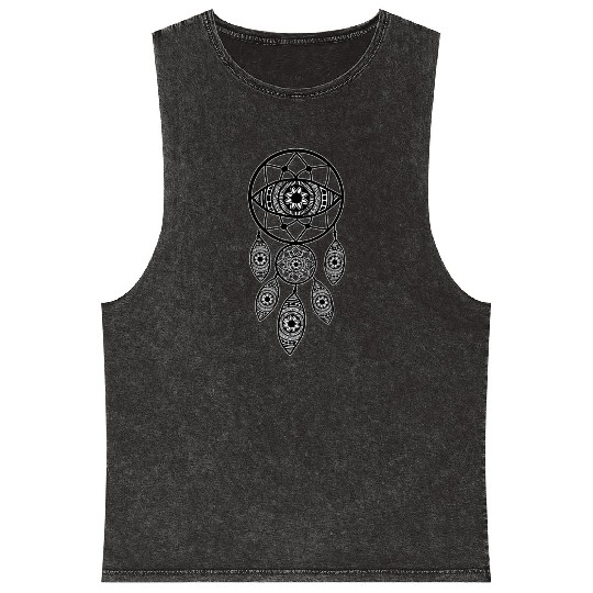 Intricate Dreamcatcher Mandala Design Mineral Wash Tank Tops