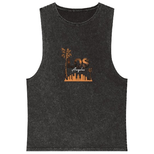 Los Angeles Sunset Cityscape Design Mineral Wash Tank Tops