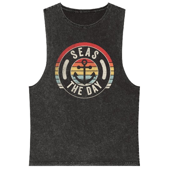 Seas Day Teal Nautical Anchor Funny Cruise Retro Mineral Wash Tank Tops