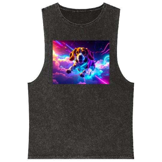 Cyberpunk Beagle Mineral Wash Tank Tops