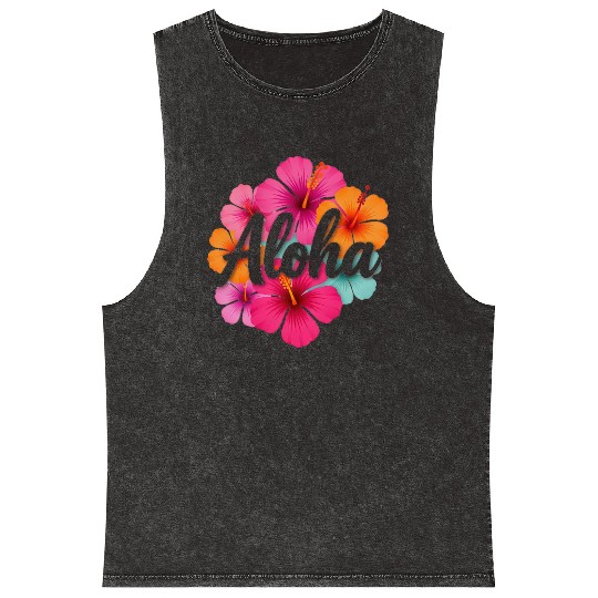 Aloha Hibiscus Hawaiian Dream Design Hawaii Vaca  Mineral Wash Tank Tops