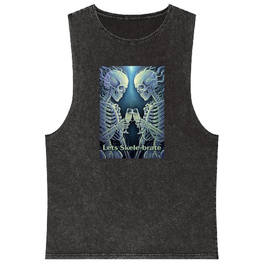 Celestial Skeleton Toasting Champagne Mineral Wash Tank Tops
